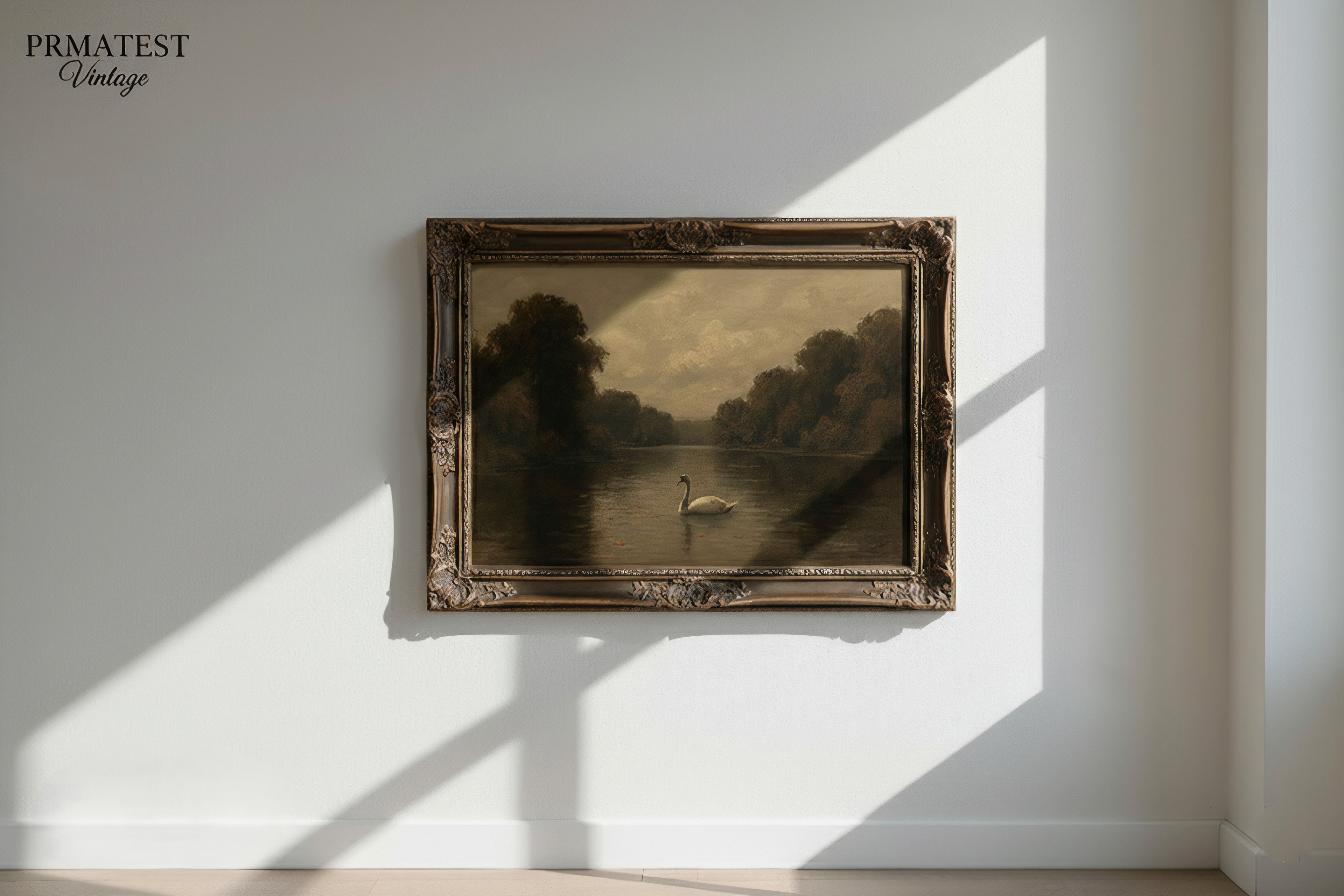 minimalist river landscape with vintage boat