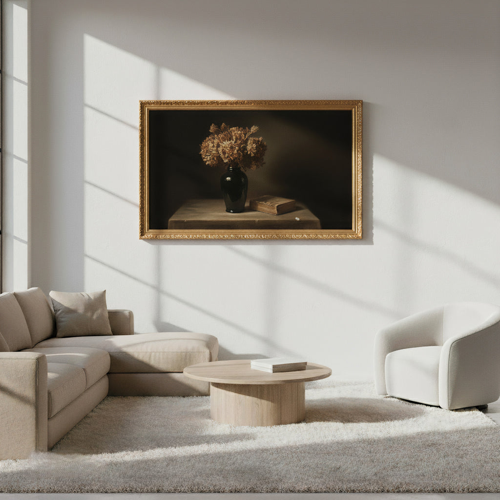 dried flowers in a vintage still life arrangement