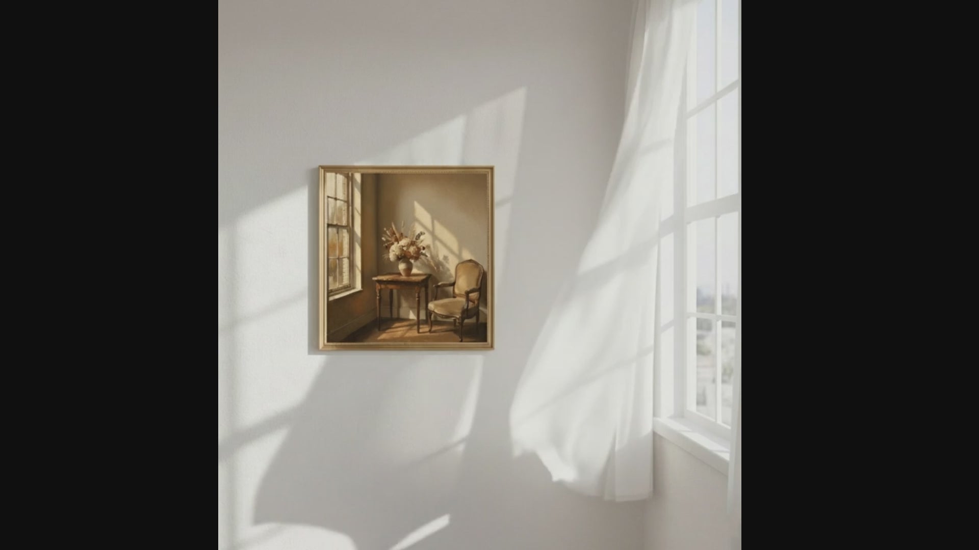 cozy room scene with chair and vase in afternoon light