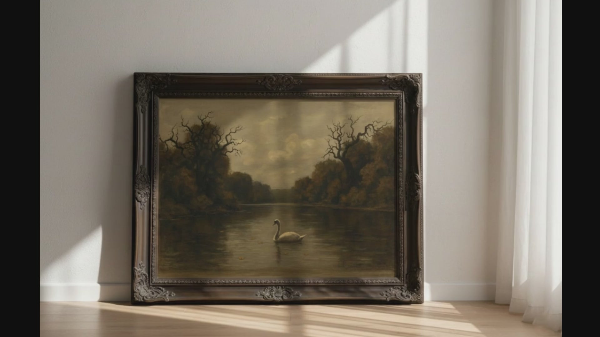 minimalist river landscape with vintage boat